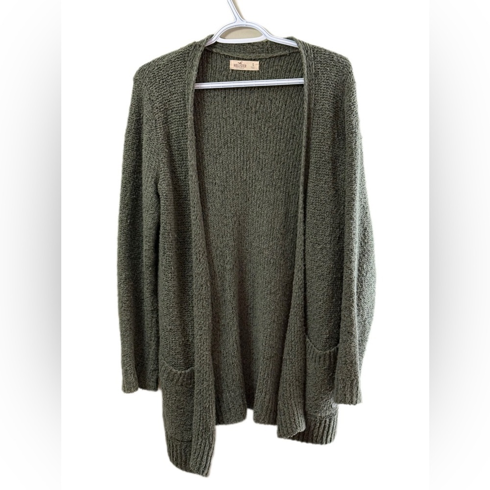 Hollister Green Cardigan Sweater Open-Front Relaxed Fit